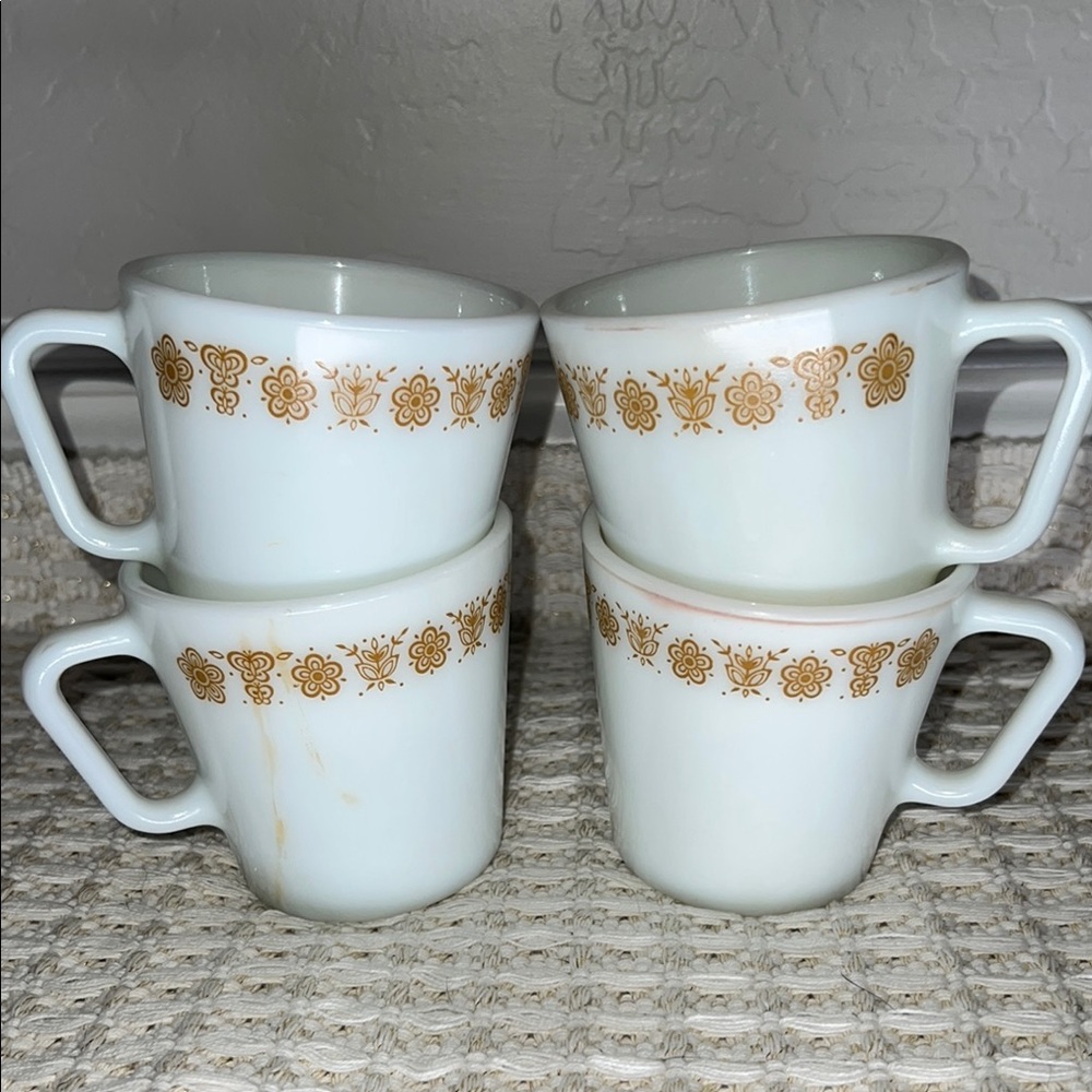 Pyrex Milk Glass Vintage Floral Coffee Mugs - Set of 4